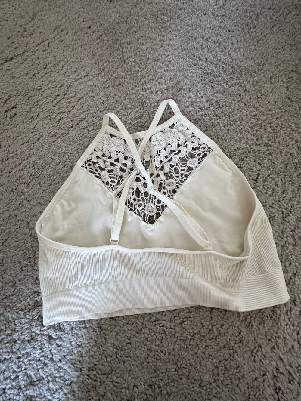 Boutique Cream Crochet Lace High-Neck Bralette - Picture 3 of 6